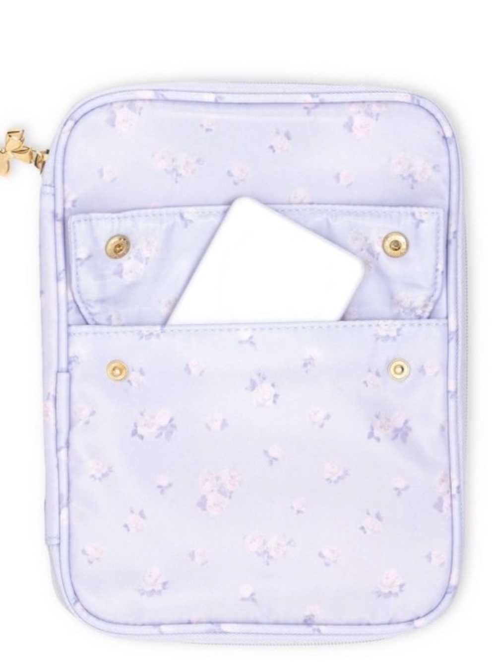 LoveShackFancy Lilac Floral Tech Organizer Pouch with Gold Accents
